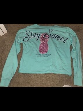 Simply Southern Mint Long Sleeve Tee with Pink Pineapple